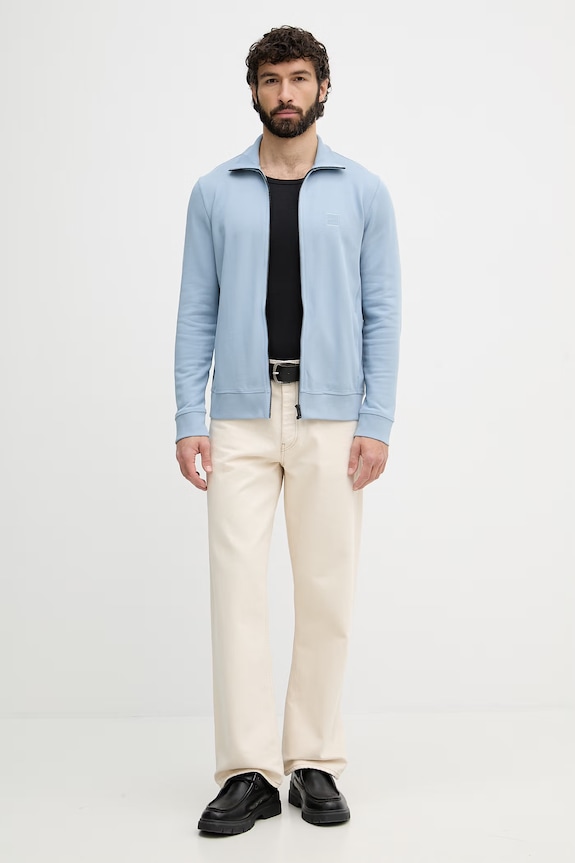 BOSS Orange mikina na zips pánska bavlnená Zestart 50511709 modrá SS26