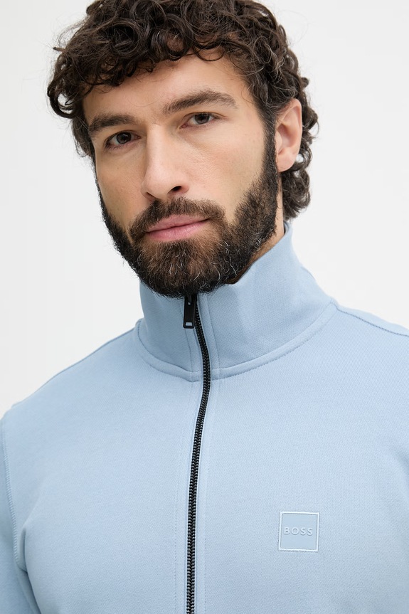 BOSS Orange mikina na zips pánska bavlnená Zestart modrá 50511709