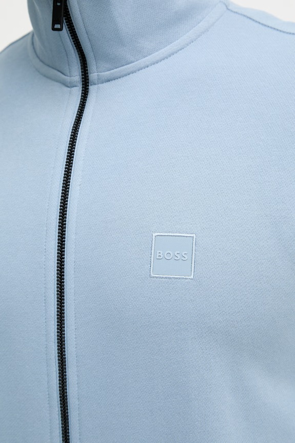 BOSS Orange mikina na zips pánska bavlnená Zestart 50511709 modrá