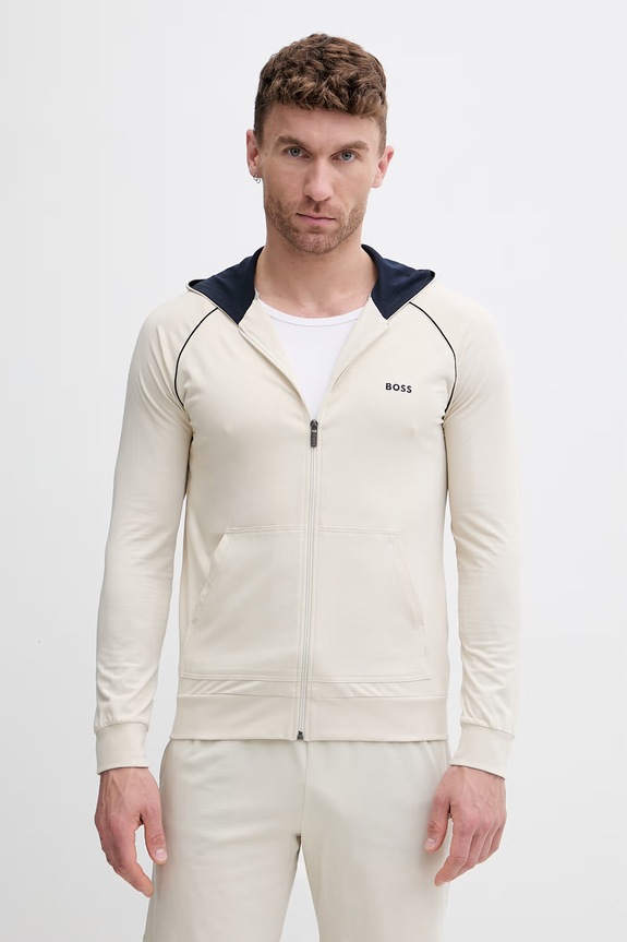 BOSS hanorac cu fermoar și glugă pentru bărbați din bumbac cu elastan Mix&Match Jacket H bej 50515313