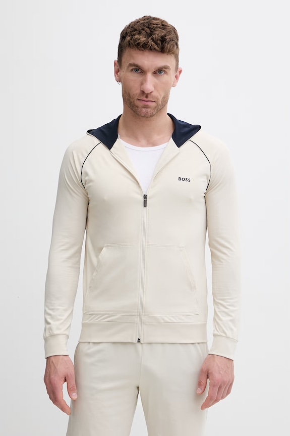 BOSS hanorac cu fermoar și glugă pentru bărbați din bumbac cu elastan Mix&Match Jacket H bej 50515313