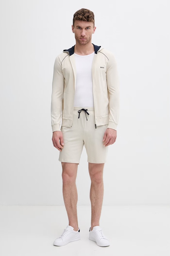 BOSS hanorac cu fermoar și glugă pentru bărbați din bumbac cu elastan Mix&Match Jacket H 50515313 bej SS26