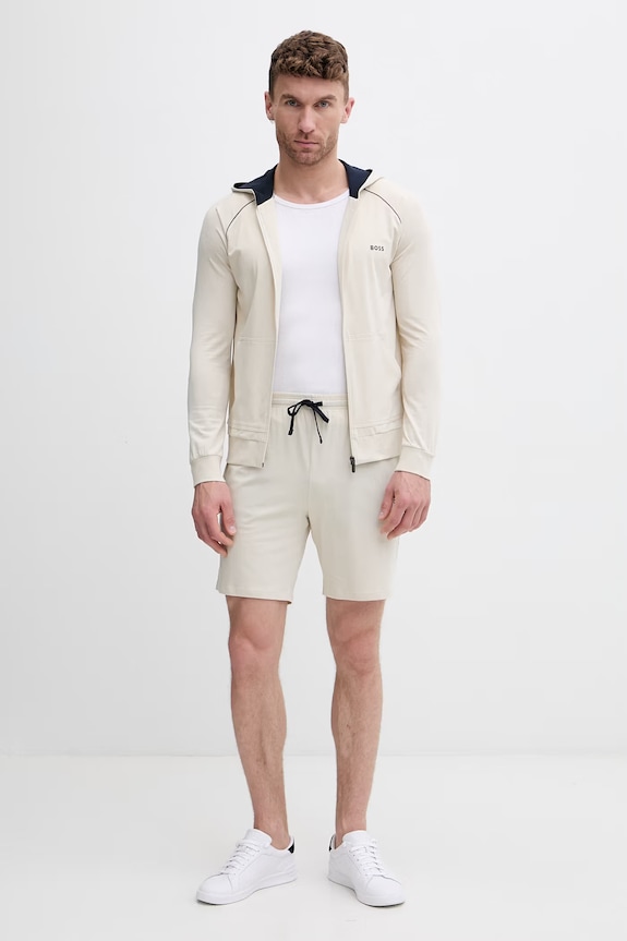 BOSS hanorac cu fermoar și glugă pentru bărbați din bumbac cu elastan Mix&Match Jacket H 50515313 bej SS26