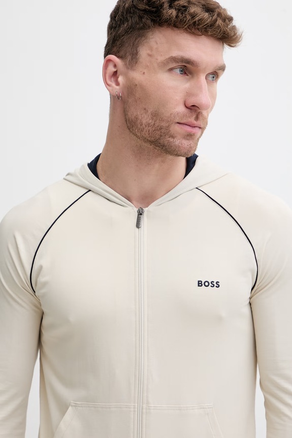 BOSS hanorac cu fermoar și glugă pentru bărbați din bumbac cu elastan Mix&Match Jacket H bej 50515313