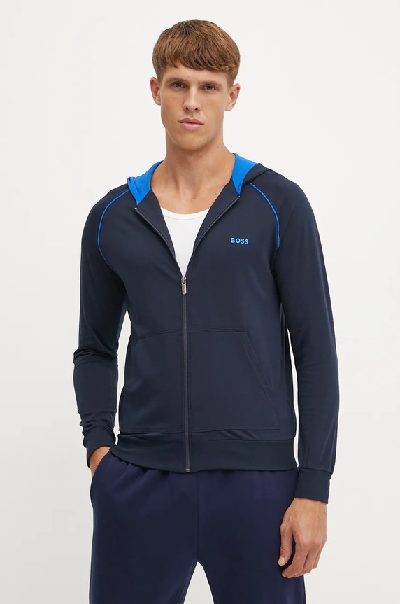 BOSS mikina na zips s kapucňou pánska bavlnená s elastanom Mix&Match Jacket H tmavomodrá 50515313