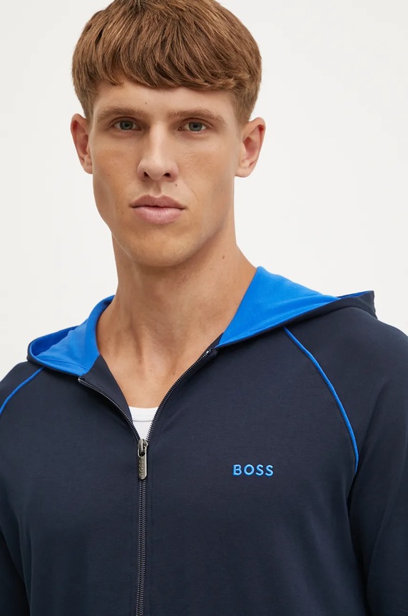 Oblečenie BOSS mikina na zips s kapucňou pánska bavlnená s elastanom Mix&Match Jacket H 50515313 tmavomodrá