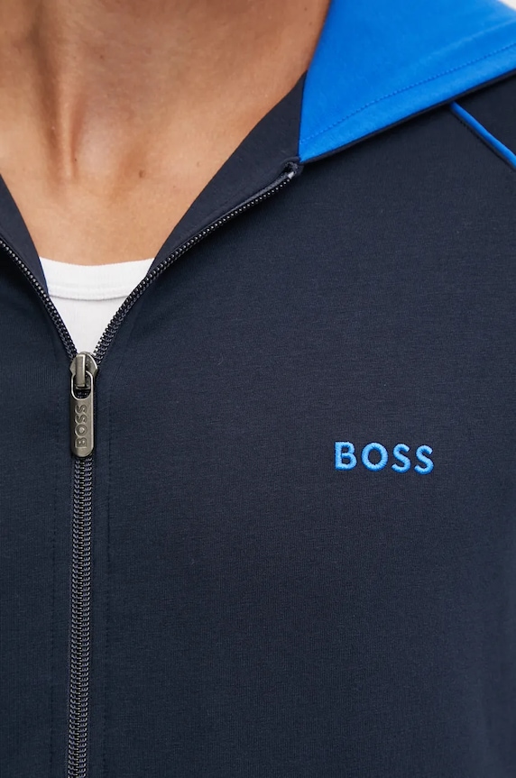 BOSS mikina na zips s kapucňou pánska bavlnená s elastanom Mix&Match Jacket H tmavomodrá 50515313
