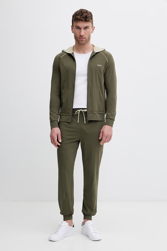 BOSS кофта на замке с капюшоном для мужчин из хлопка с эластаном Mix&Match Jacket H 50515313 зелёный SS26