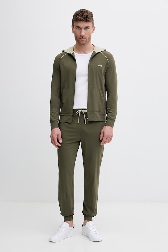 BOSS кофта на замке с капюшоном для мужчин из хлопка с эластаном Mix&Match Jacket H 50515313 зелёный SS26