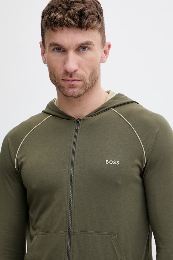 BOSS кофта на замке с капюшоном для мужчин из хлопка с эластаном Mix&Match Jacket H зелёный 50515313