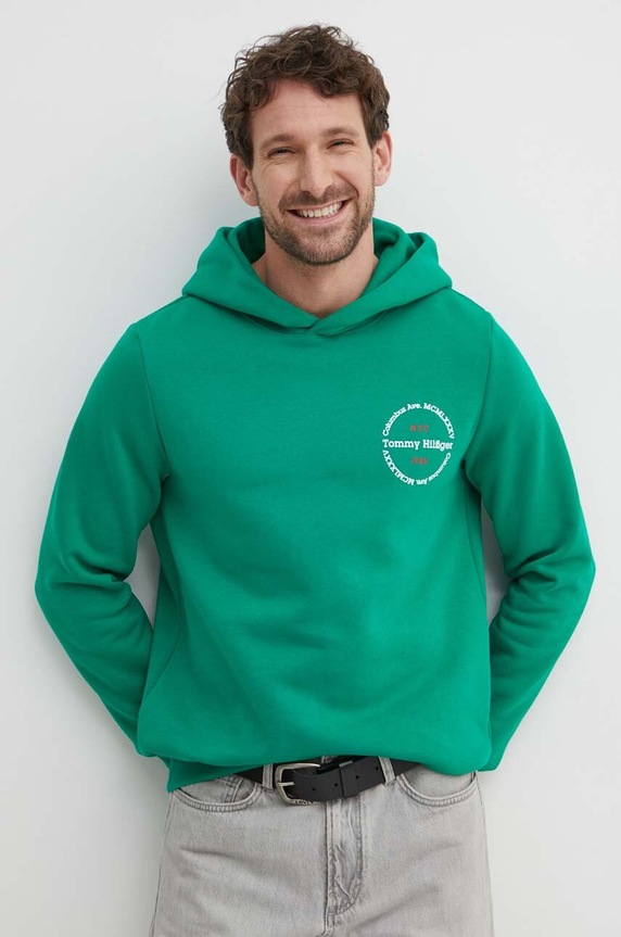 Μπλούζα Tommy Hilfiger με κουκούλα πράσινο MW0MW34381