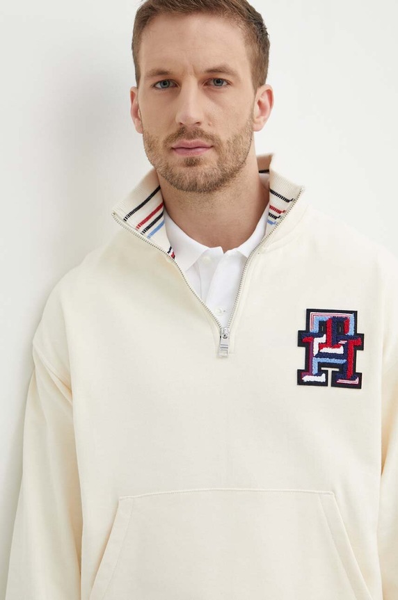 Tommy Hilfiger bluza bawełniana aplikacja beżowy MW0MW34412