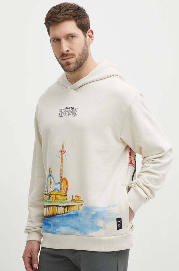 Βαμβακερή μπλούζα Puma στάμπα μπεζ 624735