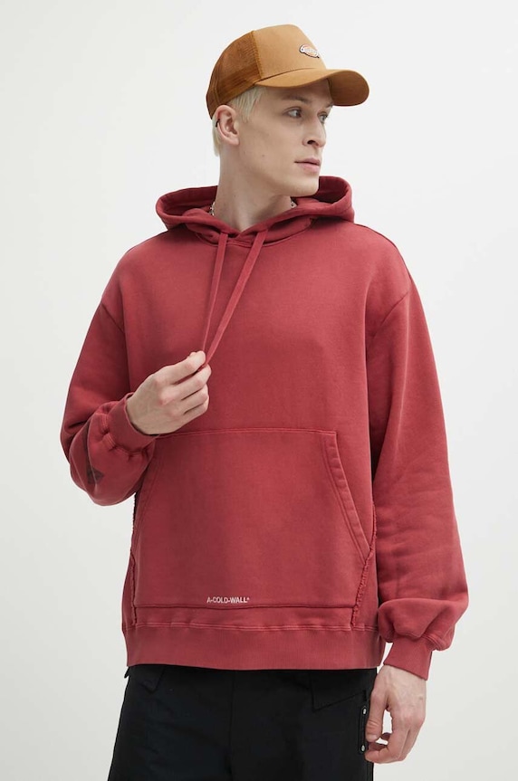 Pamučna dukserica A-COLD-WALL* Cubist Hoodie natpis bordo ACWMW173