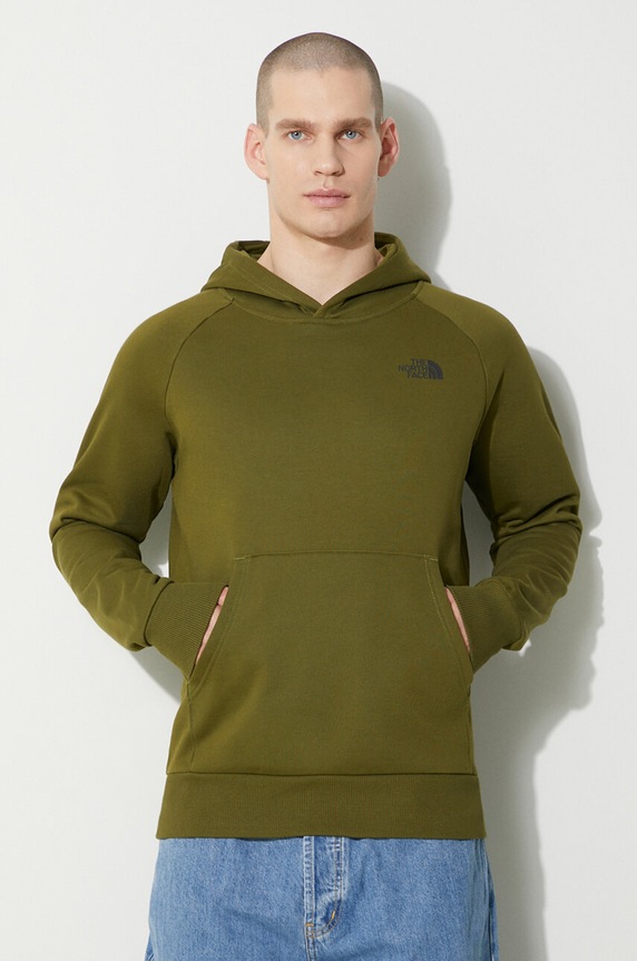 Bavlněná mikina The North Face M Raglan Redbox Hoodie potisk zelená NF0A2ZWUPIB1