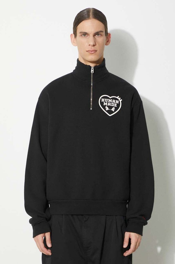 Human Made felpa in cotone Military Half-Zip Sweatshirt sovrastampa nero HM27CS021