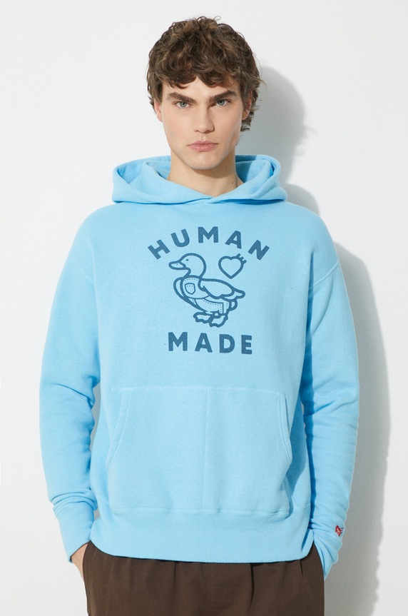 Памучен суичър Human Made Tsuriami Hoodie надпис син HM27CS028