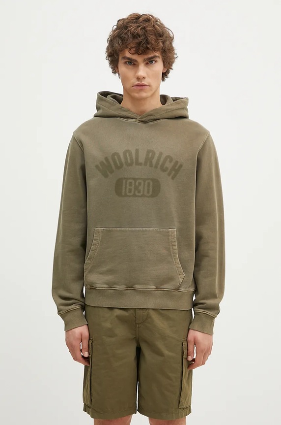 Хлопковая кофта Woolrich Garment Dyed Logo Hoodie узор зелёный CFWOSW0220MRUT3686