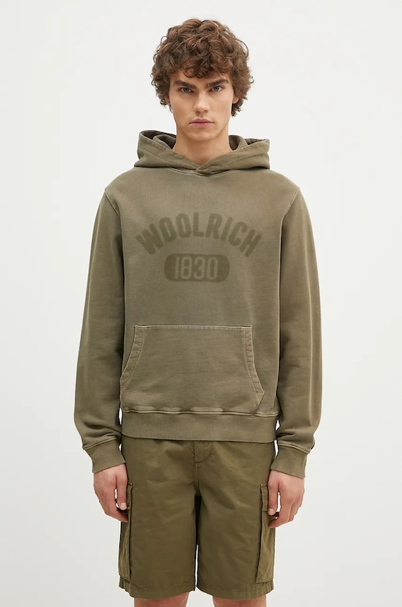 Хлопковая кофта Woolrich Garment Dyed Logo Hoodie узор зелёный CFWOSW0220MRUT3686