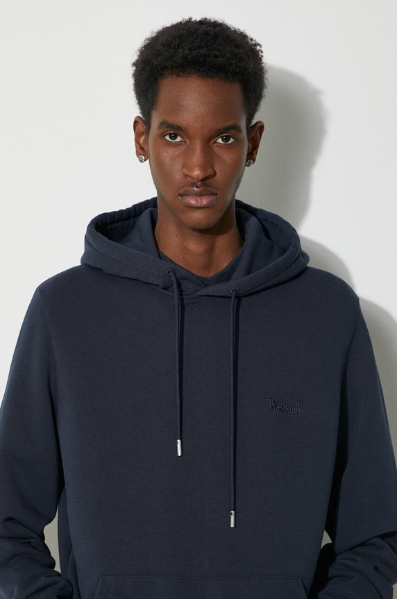 Woolrich bluza Logo Script Hoodie CFWOSW0224MRUT3684 bleumarin