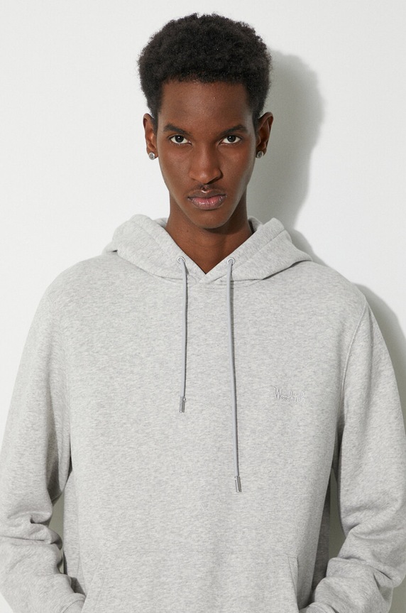 Mikina Woolrich Logo Script Hoodie směs šedá CFWOSW0224MRUT3684