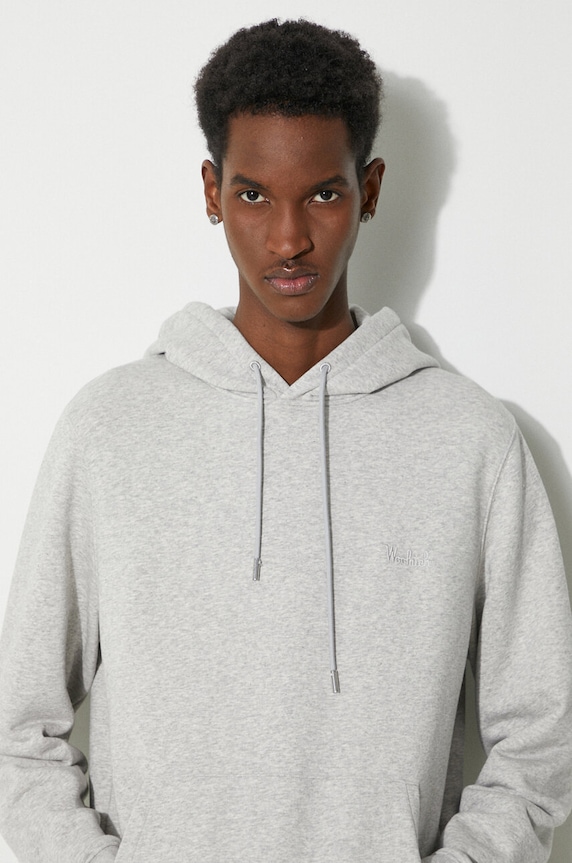 Mikina Woolrich Logo Script Hoodie směs šedá CFWOSW0224MRUT3684