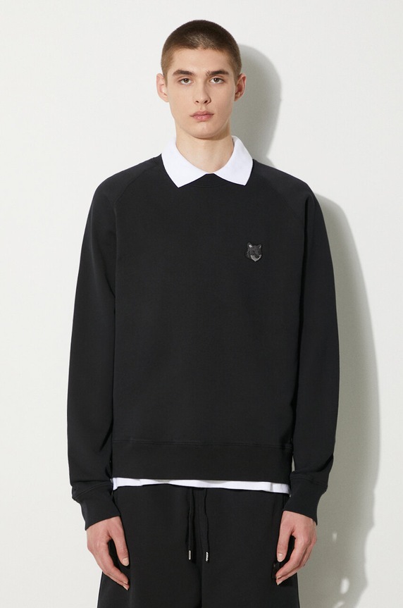 Bavlněná mikina Maison Kitsuné Bold Fox Head Patch Oversize Sweatshirt hladký černá MM00304KM0001