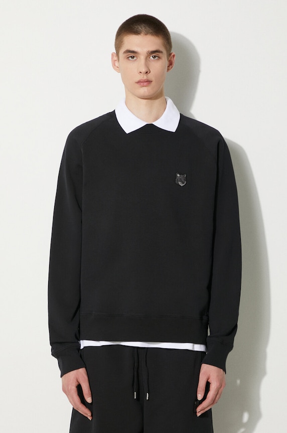 Bavlněná mikina Maison Kitsuné Bold Fox Head Patch Oversize Sweatshirt hladký černá MM00304KM0001