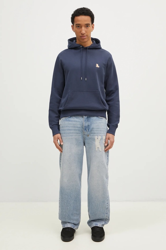 Хлопковая кофта Maison Kitsuné Chillax Patch Regular Hoodie LM00706KM0001 тёмно-синий
