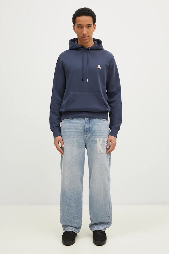 Хлопковая кофта Maison Kitsuné Chillax Patch Regular Hoodie LM00706KM0001 тёмно-синий