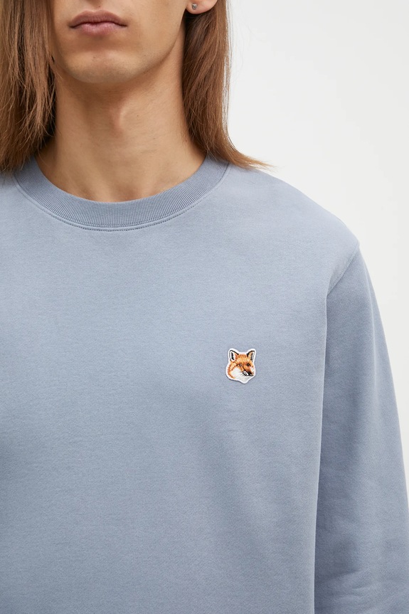 Bavlněná mikina Maison Kitsuné Fox Head Patch Regular Sweatshirt modrá LM00301KM0001