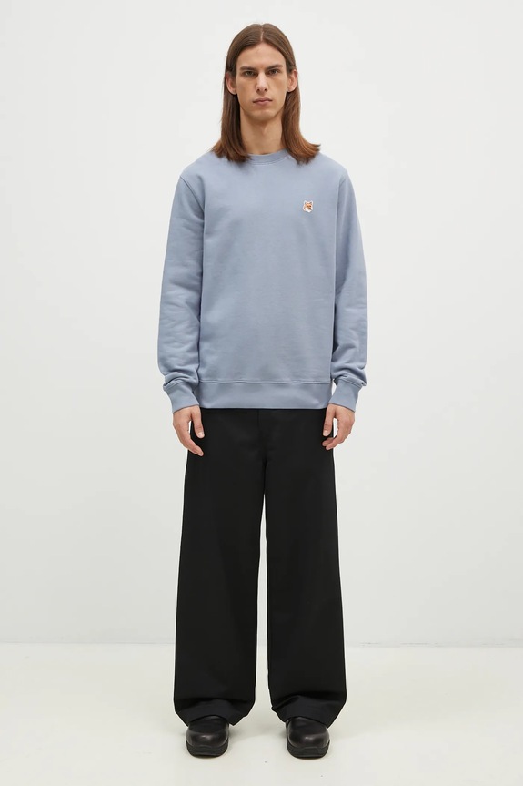 Bavlněná mikina Maison Kitsuné Fox Head Patch Regular Sweatshirt LM00301KM0001 modrá
