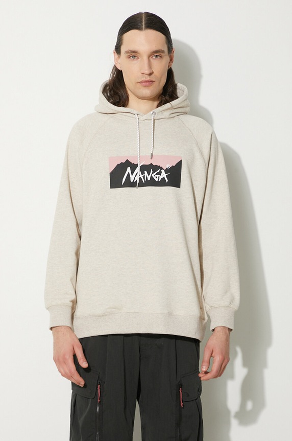 Nanga bluza Eco Hybrid Box Logo Sweat Hoodie cu gluga bej NW2311.1F202