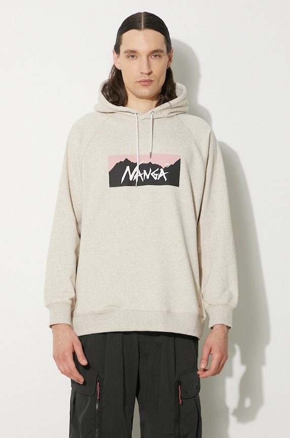 Nanga bluza Eco Hybrid Box Logo Sweat Hoodie cu gluga bej NW2311.1F202