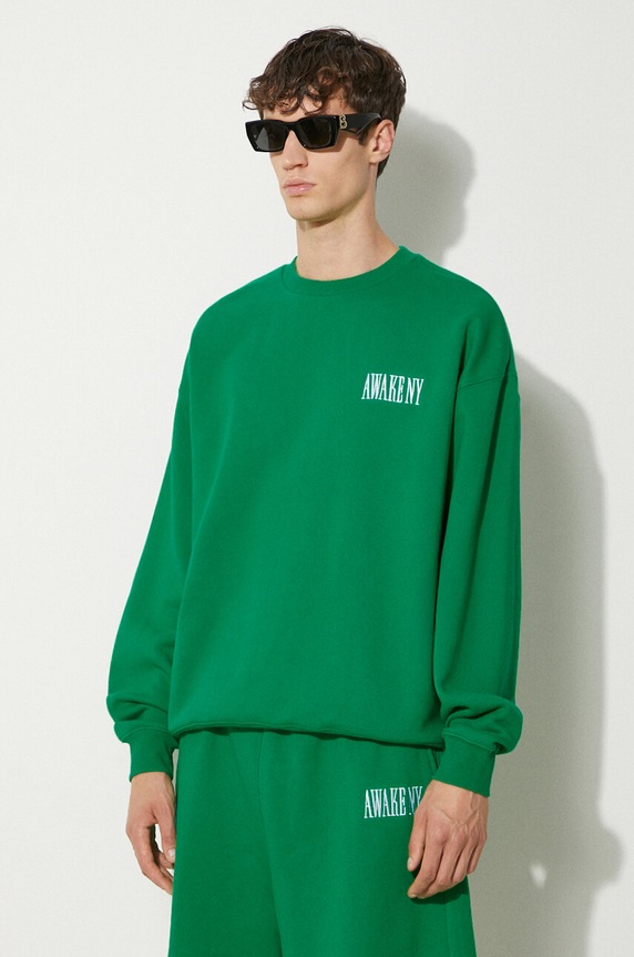 Bavlněná mikina Awake NY Awake Crewneck zelená SP24.CN002