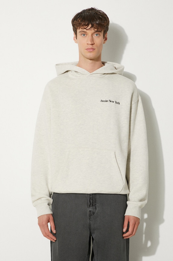 Bavlněná mikina Awake NY Serif Hoodie s kapucí šedá SP24.HD003