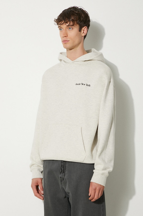 Bavlněná mikina Awake NY Serif Hoodie šedá SP24.HD003