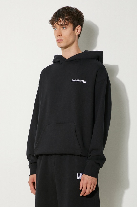 Bavlněná mikina Awake NY Serif Hoodie černá SP24.HD003