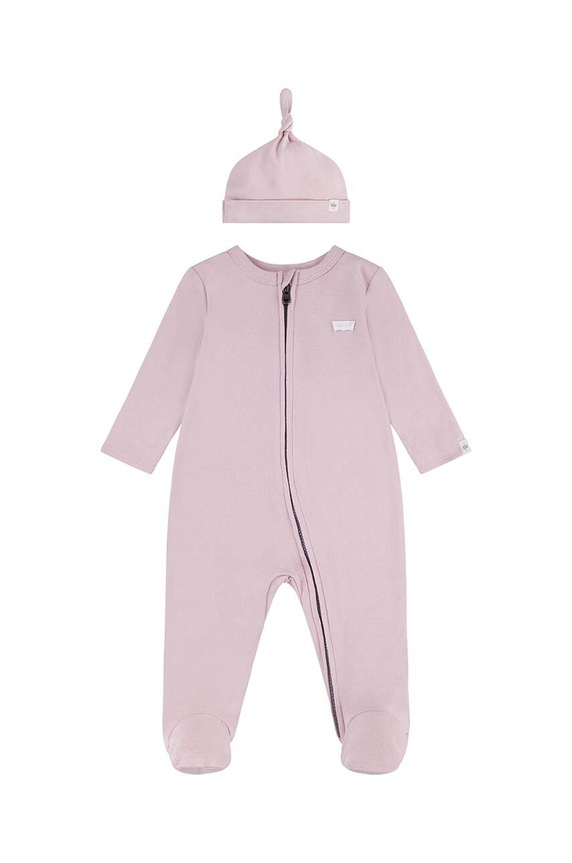 Detský bavlnený overal Levi's LVN FOOTED COVERALL & HAT SET ružová 6EK247.G
