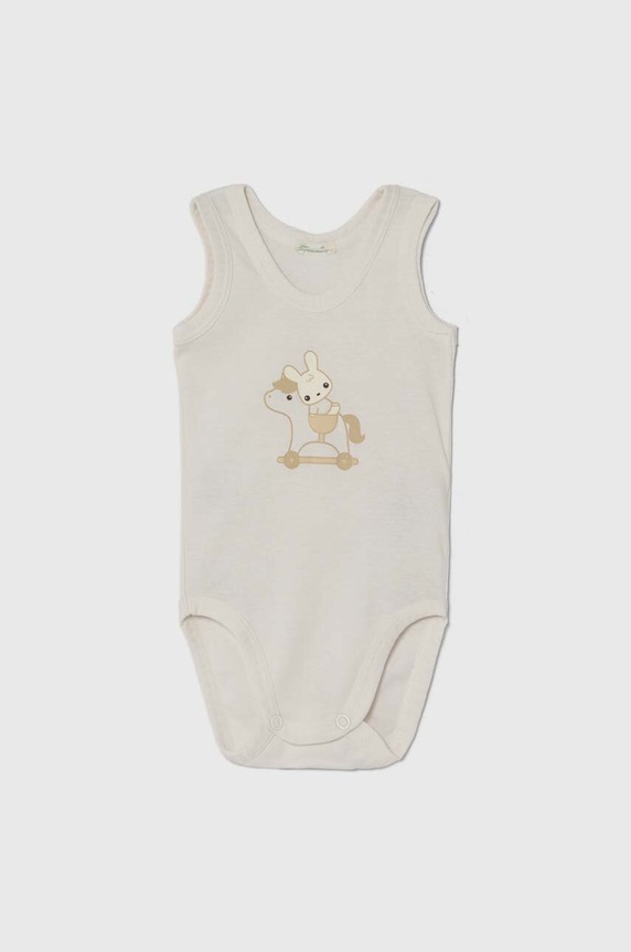 Pamučni bodi za bebe United Colors of Benetton 2-pack 3GI70B00M.W.Seasonal bež SS24