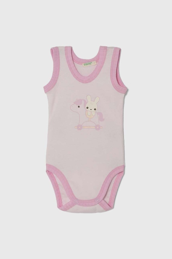 Pamučni bodi za bebe United Colors of Benetton 2-pack 3GI70B00M.W.Seasonal roza SS24