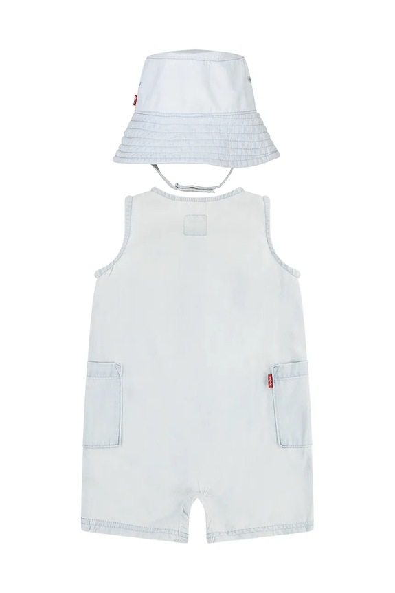 Dětské bavlněné dupačky Levi's LVB DENIM ROMPER & BUCKET HAT 6EK229 modrá SS26