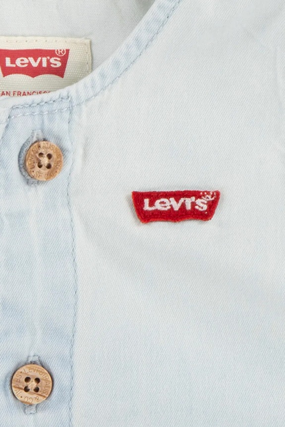 CHLAPEC Dětské bavlněné dupačky Levi's LVB DENIM ROMPER & BUCKET HAT 6EK229 modrá