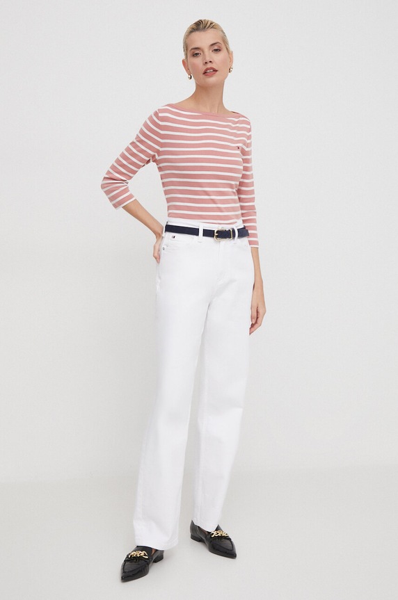 Tommy Hilfiger longsleeve damski bawełniany WW0WW40589 różowy AA00