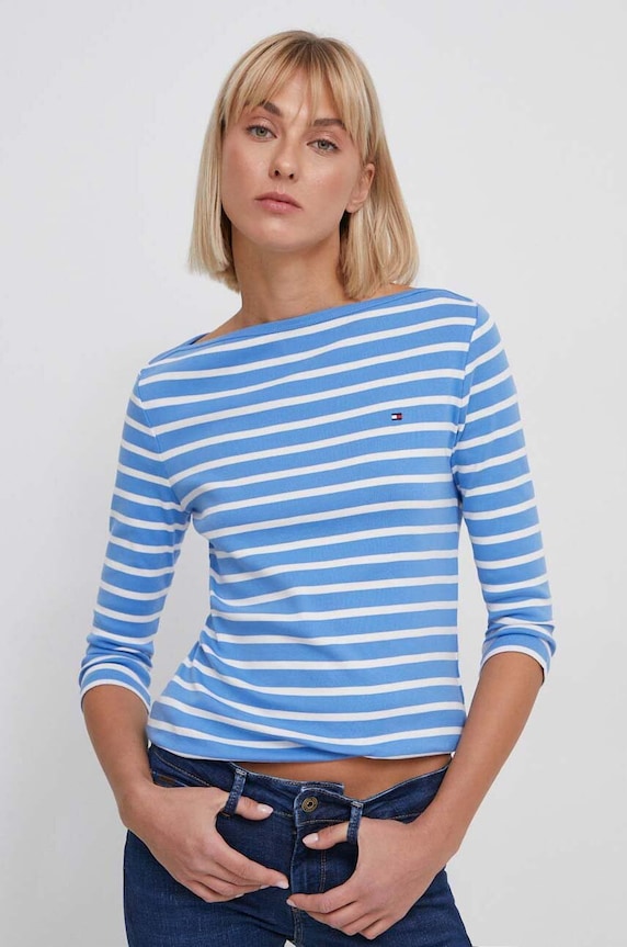 Tommy Hilfiger longsleeve damski bawełniany bawełna niebieski WW0WW40589