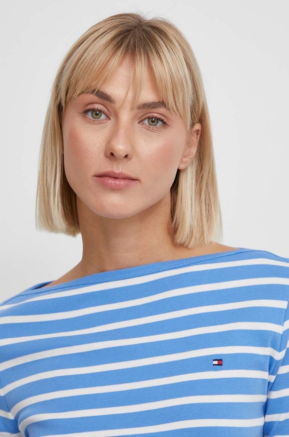Tommy Hilfiger longsleeve damski bawełniany niebieski WW0WW40589