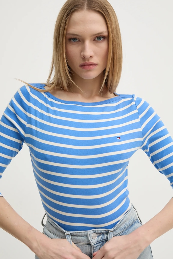 Tommy Hilfiger longsleeve damski bawełniany niebieski WW0WW40589