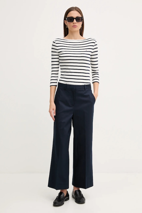 Tommy Hilfiger majica z dolgimi rokavi ženska bombažna WW0WW40589 mornarsko modra AA00