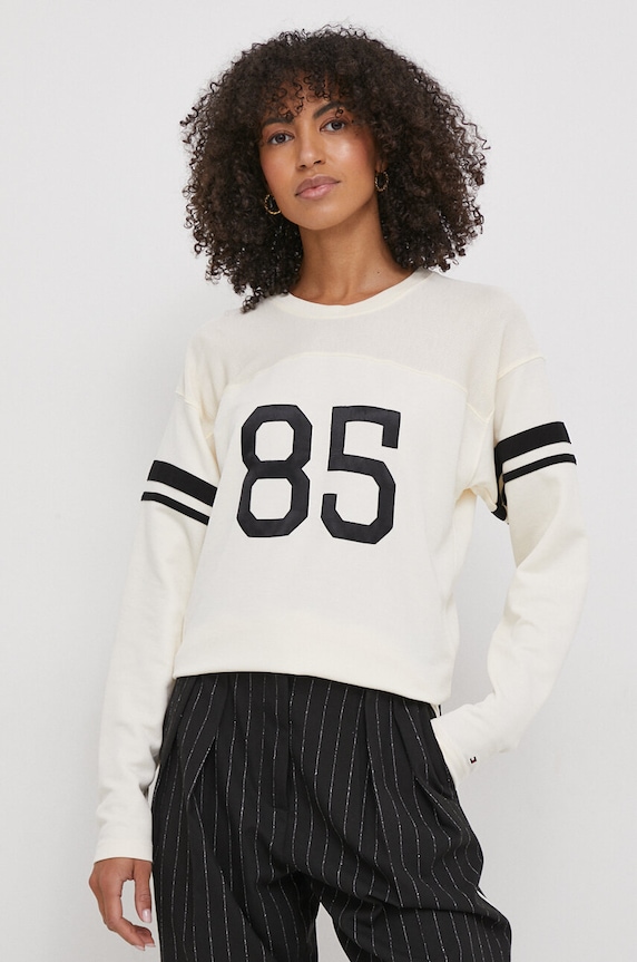 Tričko s dlouhým rukávem Tommy Hilfiger kulatý béžová WW0WW40594