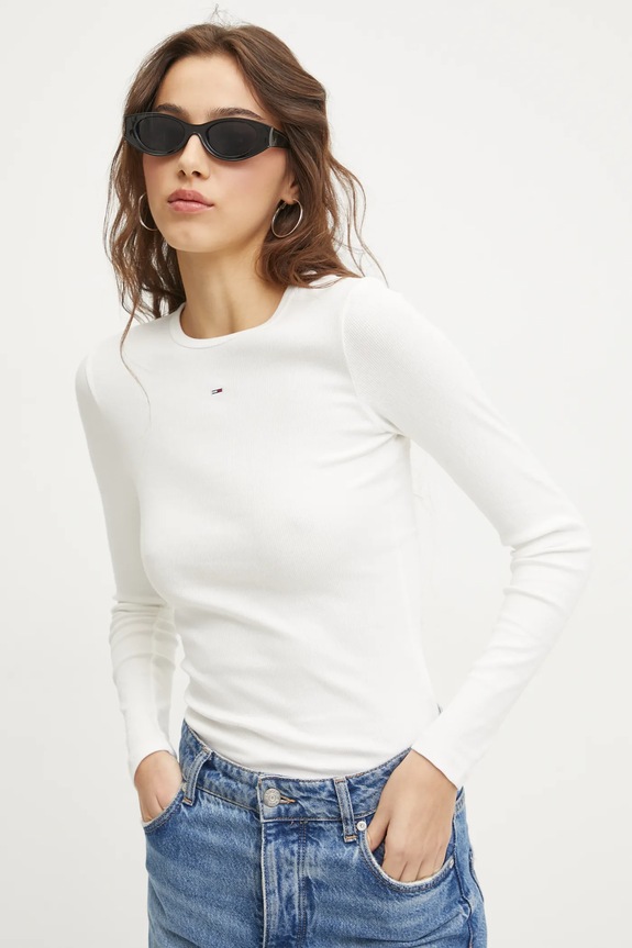 Tričko s dlouhým rukávem Tommy Jeans hladký bílá DW0DW17387